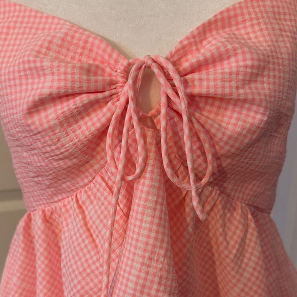 Peach Love California Pink Gingham Peplum Blouse - Picture 2 of 10